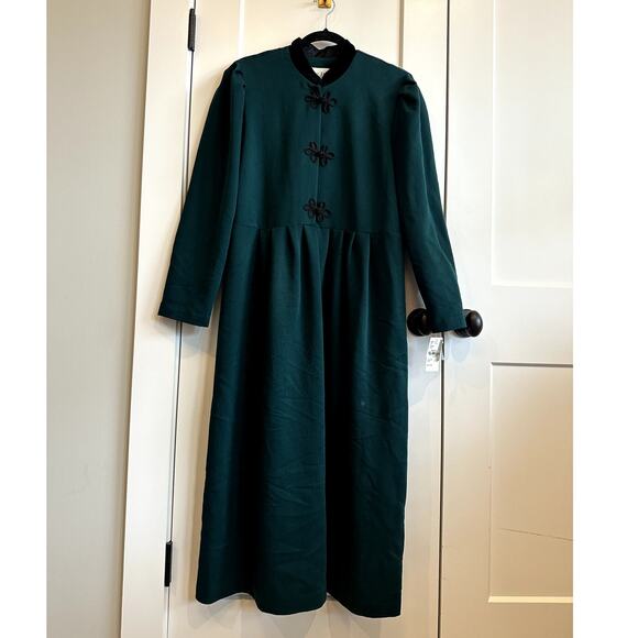 1990's Miss Dorby Teal Green Dress with Velvet Collar - Picture 3 of 7